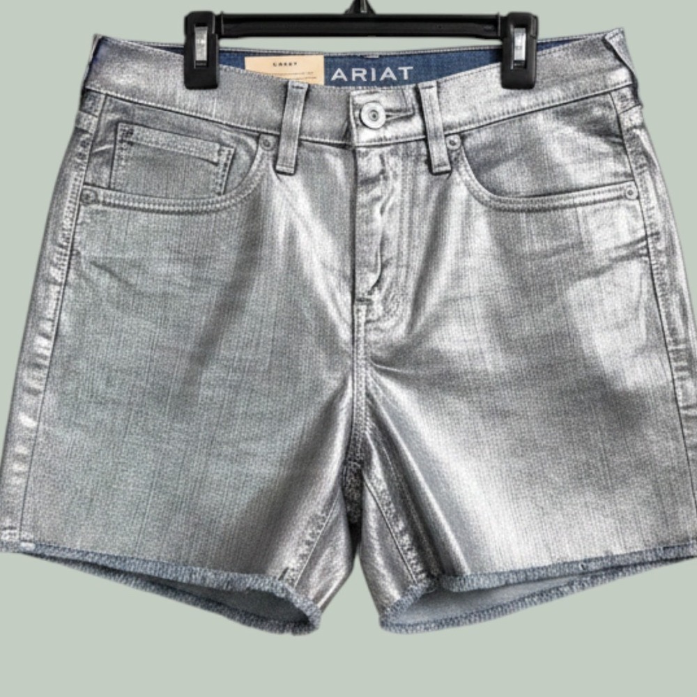 Ariat denim boyfriend shorts distinct metallic silver finish raw frayed hem 27